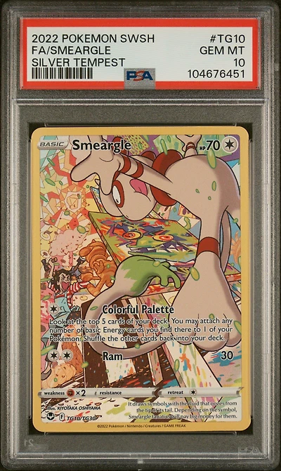 2022 Pokemon Sword & Shield Silver Tempest Tg10 Full Art/smeargle PSA