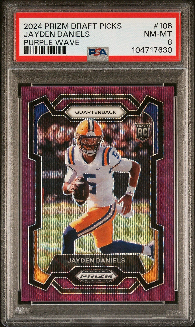 2024 Panini Prizm Draft Picks 108 Jayden Daniels Purple Wave PSA 8