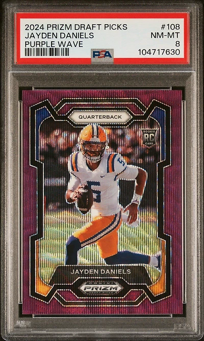 2024 Panini Prizm Draft Picks 108 Jayden Daniels Purple Wave PSA 8