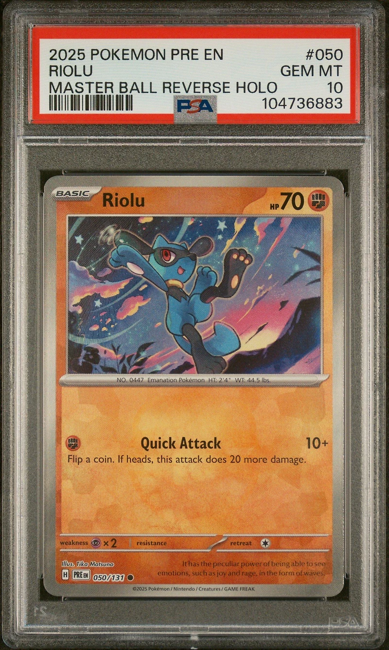 2025 Pokemon Pre En-prismatic Evolutions 050 Riolu Master Ball Reverse Holo PSA
