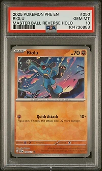 2025 Pokemon Pre En-prismatic Evolutions 050 Riolu Master Ball Reverse Holo PSA