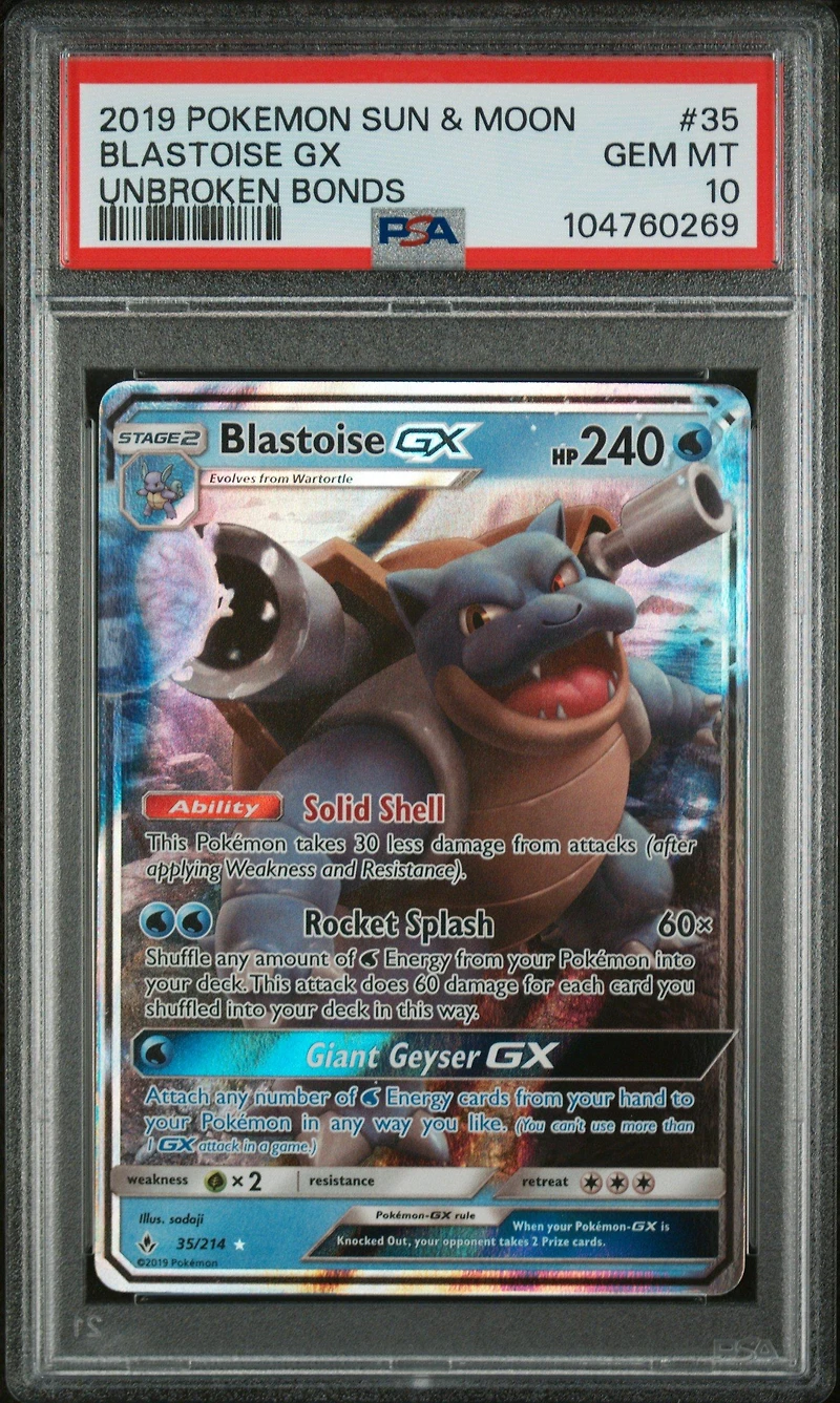 2019 Pokemon Sun & Moon Unbroken Bonds 35 Blastoise Gx PSA