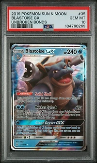 2019 Pokemon Sun & Moon Unbroken Bonds 35 Blastoise Gx PSA