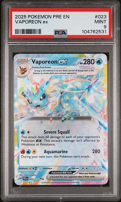 2025 Pokemon Pre En-prismatic Evolutions 023 Vaporeon Ex PSA