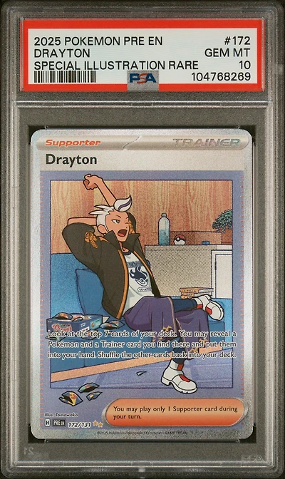 2025 Pokemon Pre En-prismatic Evolutions 172 Drayton Special Illustration Rare PSA