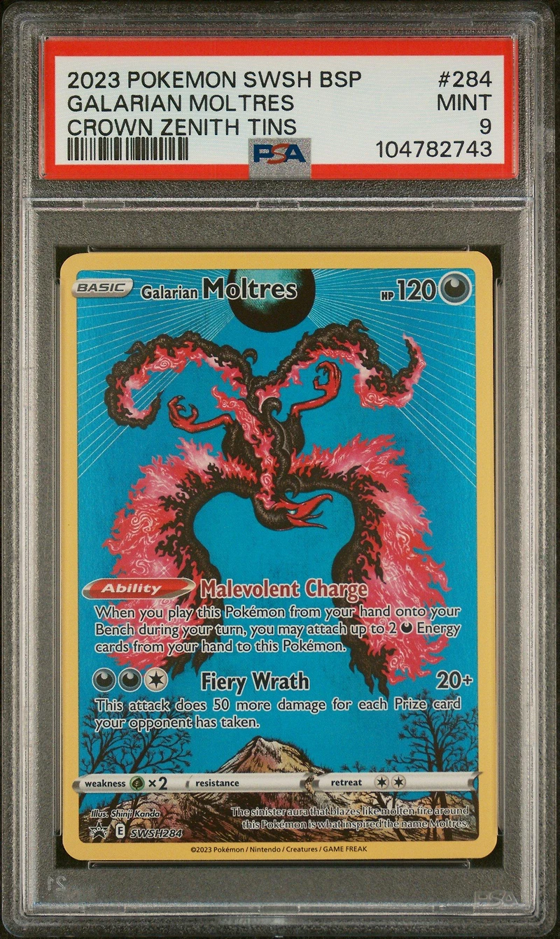 2023 Pokemon Swsh Black Star Promo 284 Galarian Moltres Crown Zenith Tins PSA