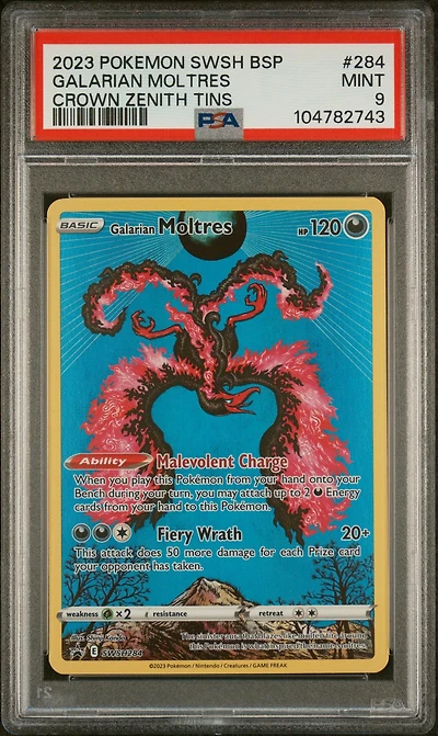 2023 Pokemon Swsh Black Star Promo 284 Galarian Moltres Crown Zenith Tins PSA