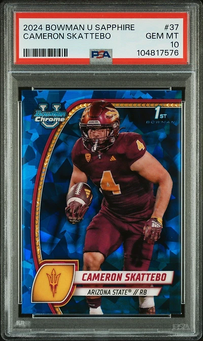 2024 Bowman University Chrome Sapphire 37 Cameron Skattebo PSA 10