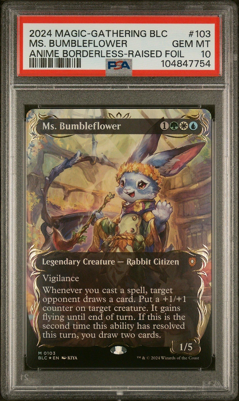 2024 Magic The Gathering Bloomburrow Commander 103 Ms. Bumbleflower Anime Borderless-raised Foil PSA 10