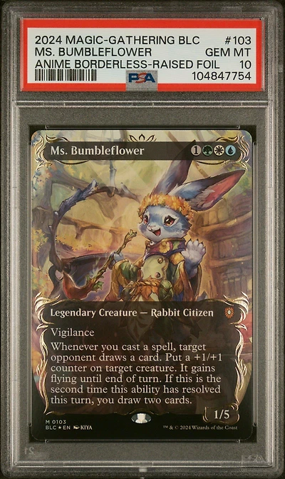 2024 Magic The Gathering Bloomburrow Commander 103 Ms. Bumbleflower Anime Borderless-raised Foil PSA 10