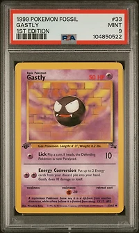 1999 Pokemon Fossil 33 Gastly 1st Edition PSA