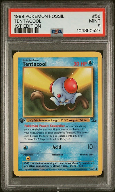 1999 Pokemon Fossil 56 Tentacool 1st Edition PSA