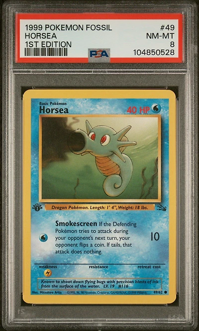 1999 Pokemon Fossil 49 Horsea 1st Edition PSA