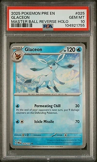 2025 Pokemon Pre En-prismatic Evolutions 025 Glaceon Master Ball Reverse Holo PSA