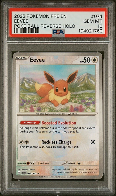 2025 Pokemon Pre En-prismatic Evolutions 074 Eevee Poke Ball Reverse Holo PSA