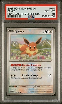 2025 Pokemon Pre En-prismatic Evolutions 074 Eevee Poke Ball Reverse Holo PSA
