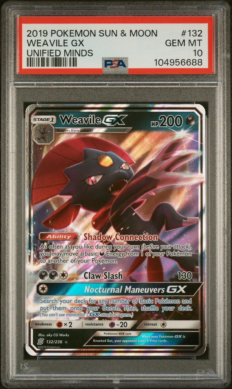 2019 Pokemon Sun & Moon Unified Minds 132 Weavile Gx PSA 10
