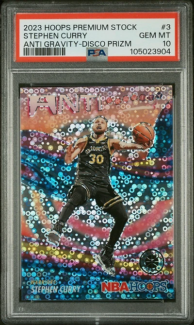 2023 Panini Hoops Premium Stock Anti Gravity 3 Stephen Curry Disco Prizm PSA 10