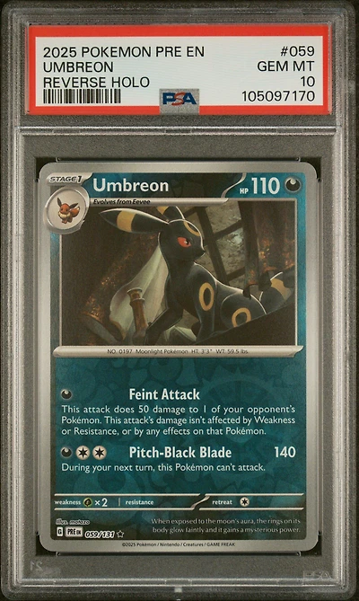 2025 Pokemon Pre En-prismatic Evolutions 059 Umbreon Reverse Holo PSA