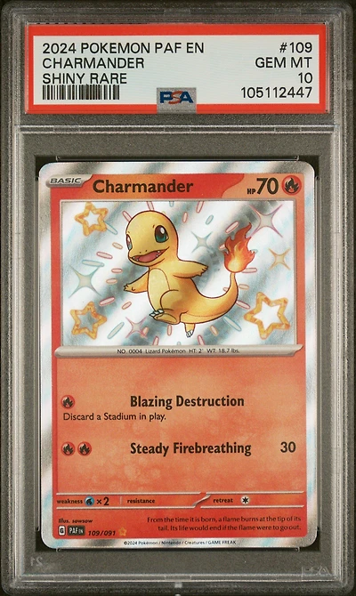 2024 Pokemon Paf En-paldean Fates 109 Charmander Shiny Rare PSA