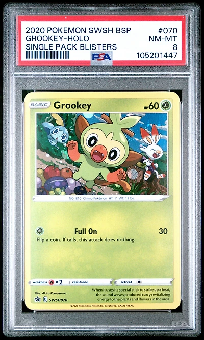 2020 Pokemon Swsh Black Star Promo 070 Grookey-holo Single Pack Blisters PSA 8