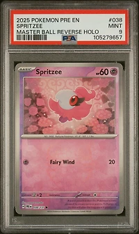 2025 Pokemon Pre En-prismatic Evolutions 038 Spritzee Master Ball Reverse Holo PSA