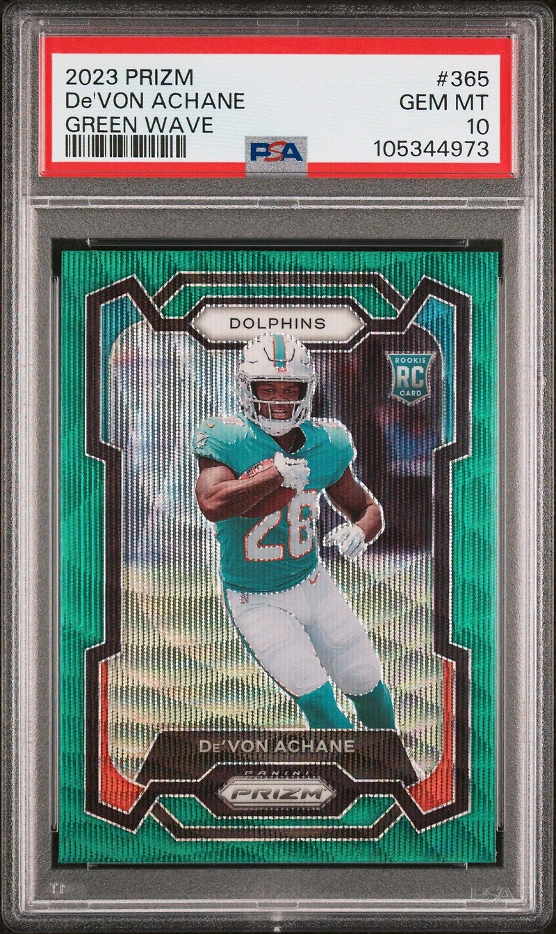 2023 Panini Prizm 365 De'von Achane Green Wave PSA 10