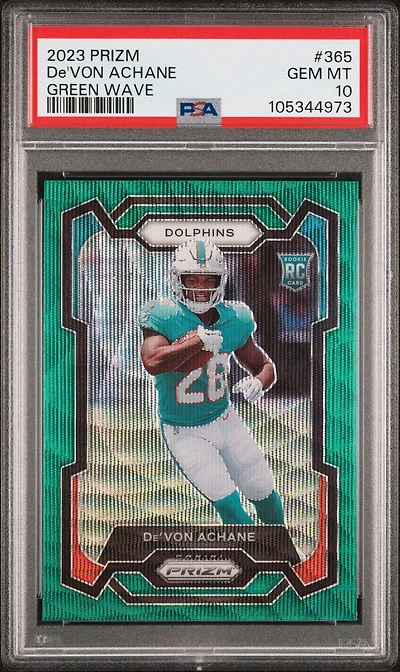 2023 Panini Prizm 365 De'von Achane Green Wave PSA 10