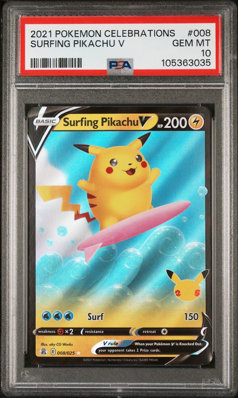 2021 Pokemon Celebrations 008 Surfing Pikachu V PSA