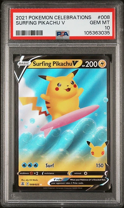 2021 Pokemon Celebrations 008 Surfing Pikachu V PSA