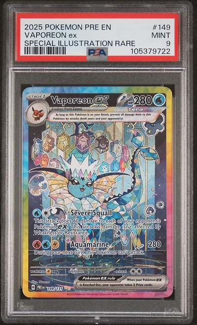 2025 Pokemon Pre En-prismatic Evolutions 149 Vaporeon Ex Special Illustration Rare PSA