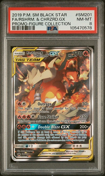 2019 Pokemon Sm Black Star Promo Sm201 Full Art/reshiram & Charizard Gx Reshiram & Charizard-gx Figure Collection PSA