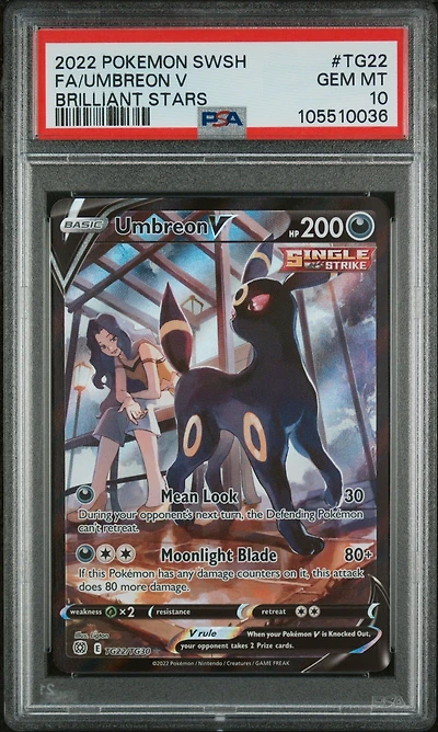 2022 Pokemon Sword & Shield Brilliant Stars Tg22 Full Art/umbreon V PSA