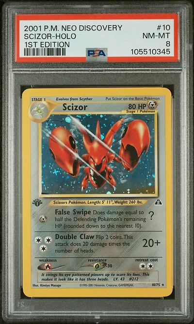 2001 Pokemon Neo Discovery 10 Scizor-holo 1st Edition PSA 8