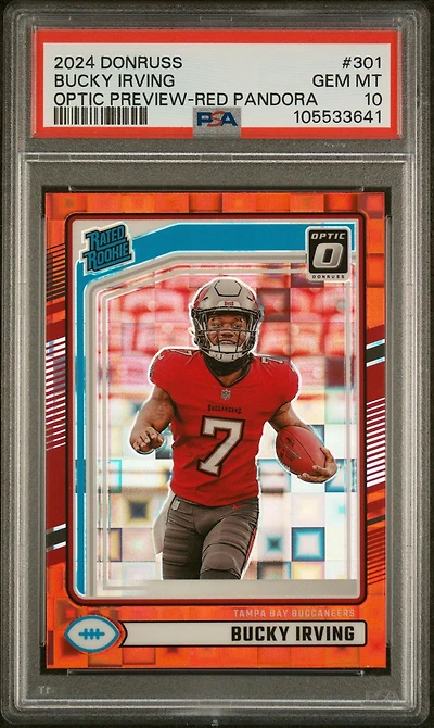 2024 Panini Donruss 301 Bucky Irving Optic Preview-red Pandora PSA 10