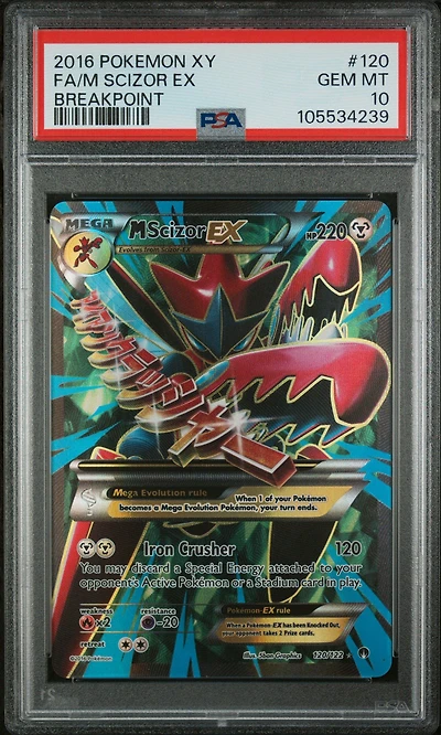 2016 Pokemon Xy Breakpoint 120 Full Art/m Scizor Ex PSA