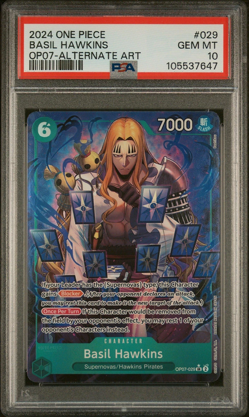 2024 One Piece Op07-500 Years In The Future 029 Basil Hawkins Alternate Art PSA 10