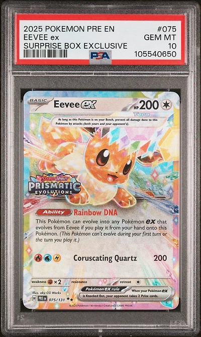 2025 Pokemon Pre En-prismatic Evolutions 075 Eevee Ex Surprise Box Exclusive PSA