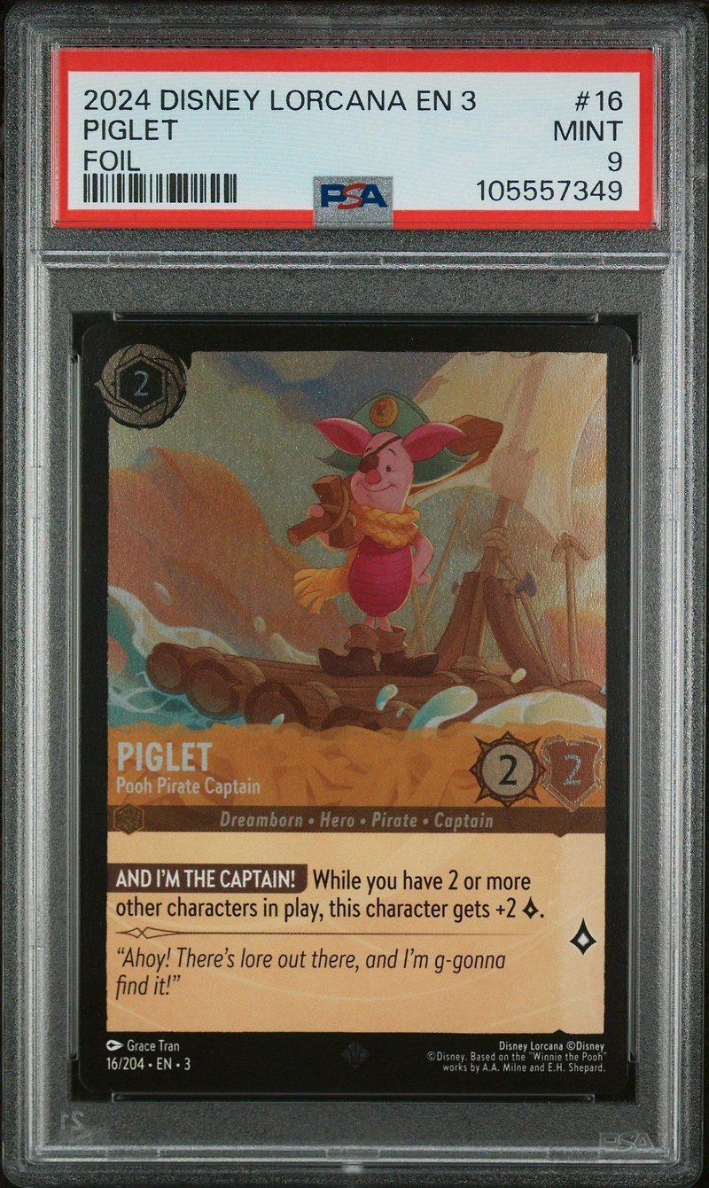 2024 Disney Lorcana En 3-into The Inklands 16 Piglet - Pooh Pirate Captain Foil PSA 9