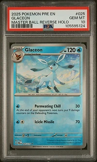 2025 Pokemon Pre En-prismatic Evolutions 025 Glaceon Master Ball Reverse Holo PSA