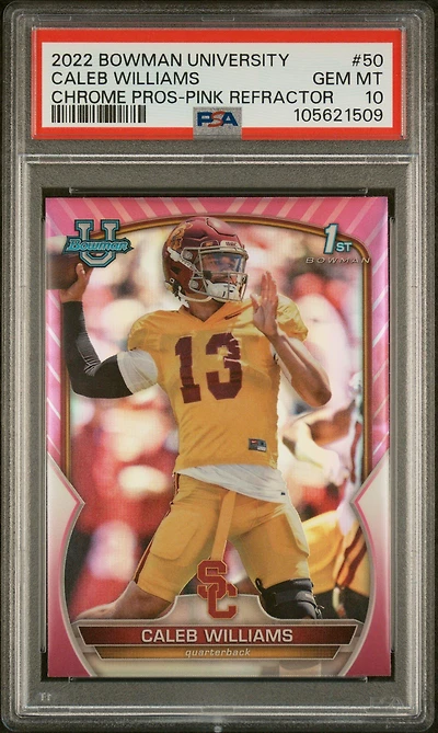 2022 Bowman University Chrome Prospects 50 Caleb Williams Refractor PSA 10