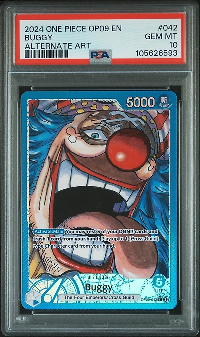 2024 One Piece Op09-emperors In The New World 042 Buggy Alternate Art PSA 10