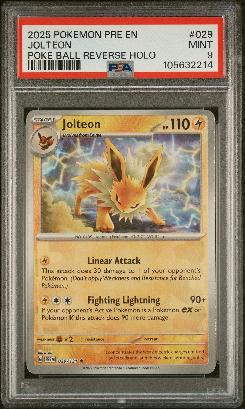 2025 Pokemon Pre En-prismatic Evolutions 029 Jolteon Poke Ball Reverse Holo PSA