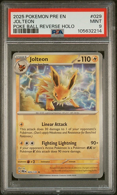 2025 Pokemon Pre En-prismatic Evolutions 029 Jolteon Poke Ball Reverse Holo PSA