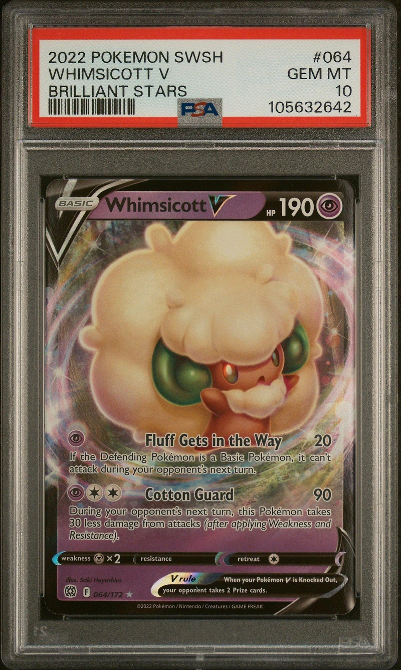 2022 Pokemon Sword & Shield Brilliant Stars 064 Whimsicott V PSA 10