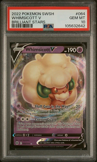 2022 Pokemon Sword & Shield Brilliant Stars 064 Whimsicott V PSA 10
