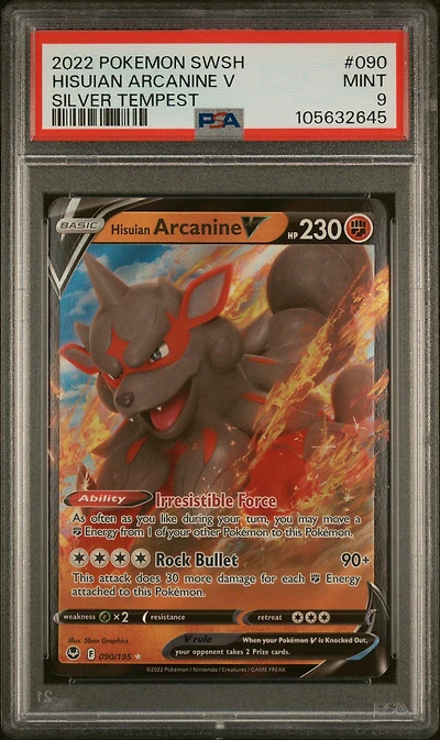 2022 Pokemon Sword & Shield Silver Tempest 090 Hisuian Arcanine V PSA