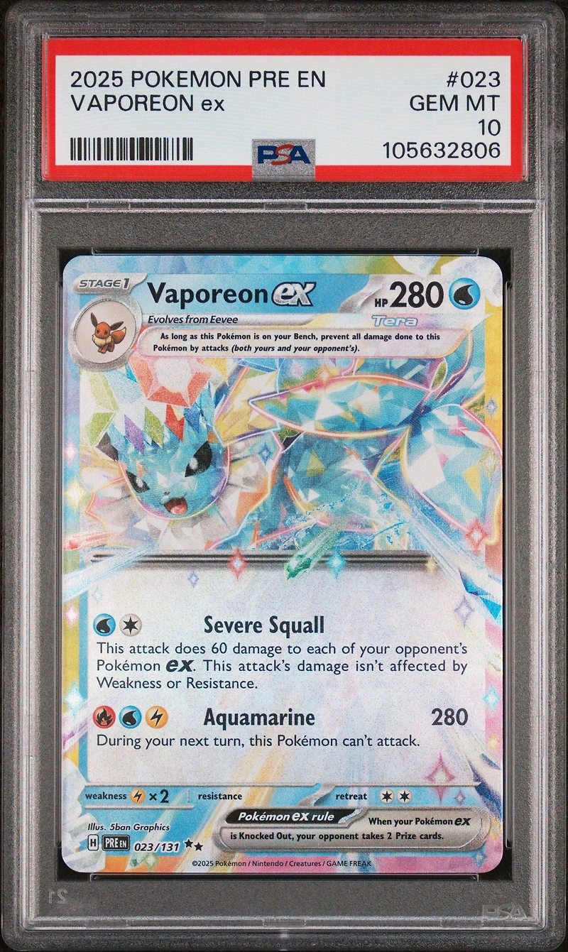 2025 Pokemon Pre En-prismatic Evolutions 023 Vaporeon Ex PSA
