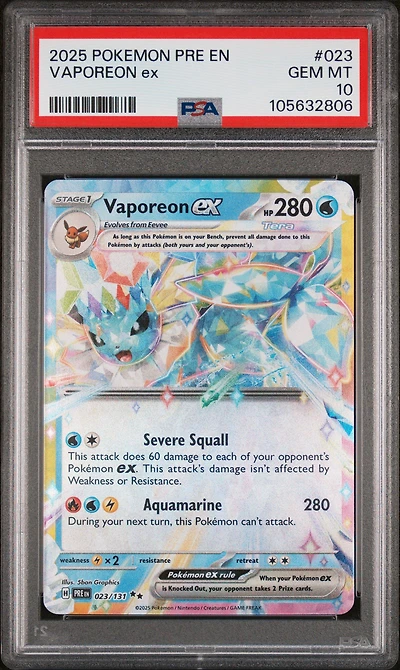 2025 Pokemon Pre En-prismatic Evolutions 023 Vaporeon Ex PSA