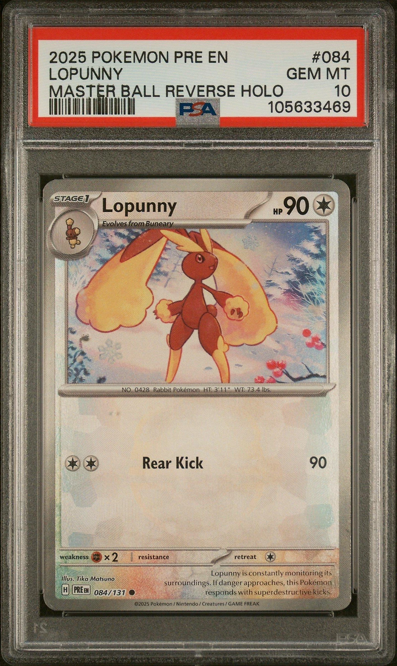 2025 Pokemon Pre En-prismatic Evolutions 084 Lopunny Master Ball Reverse Holo PSA 10